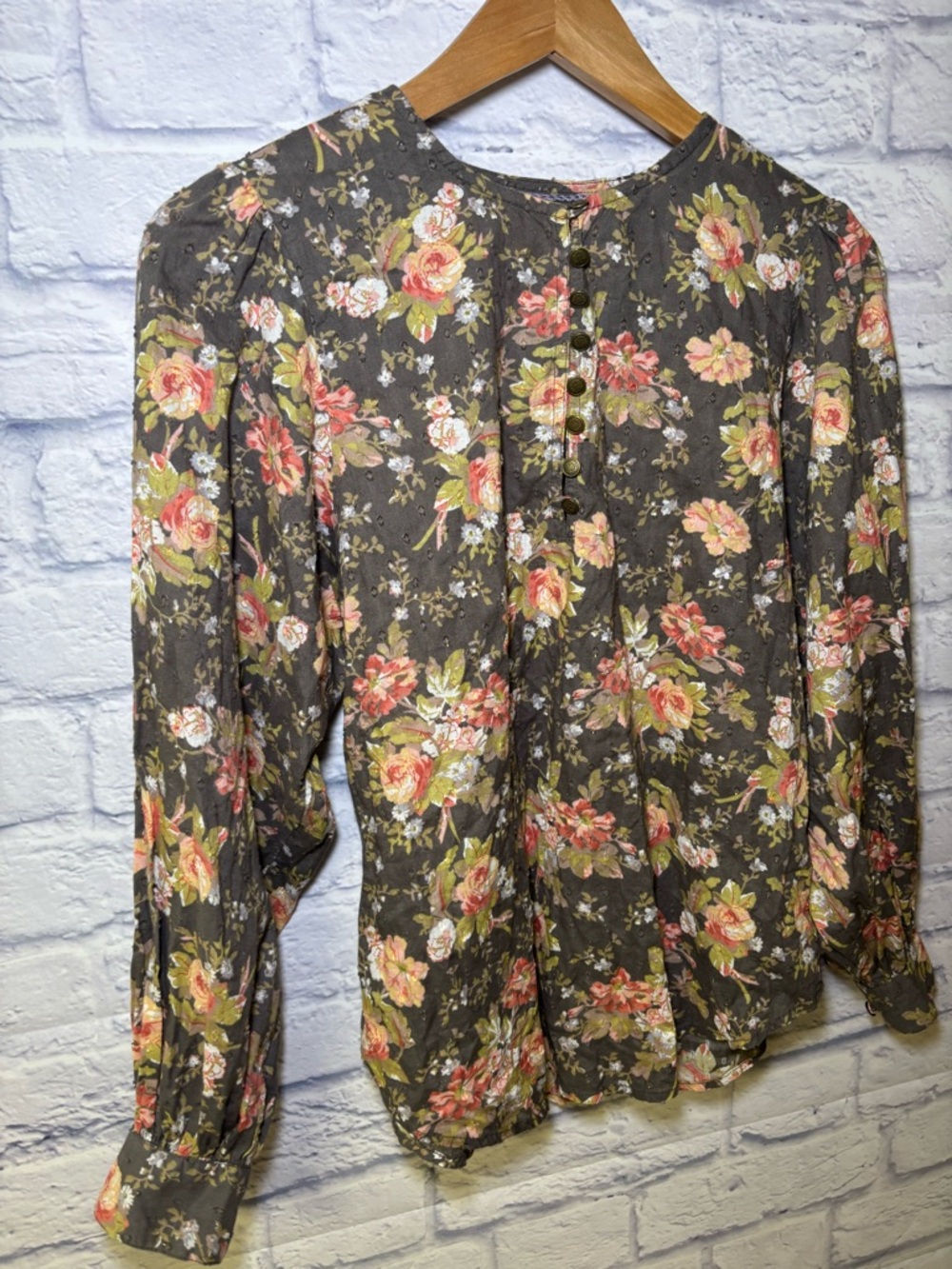 Anthropologie Michaela Floral Swiss Dot Long Sleeve Peasant Top Womens Small - Picture 7 of 15